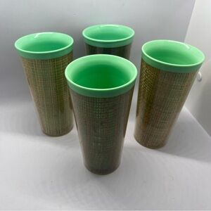 Vintage-MCM raffia wear insulated 12oz tumble set of 4-mint green-burlap-tiki